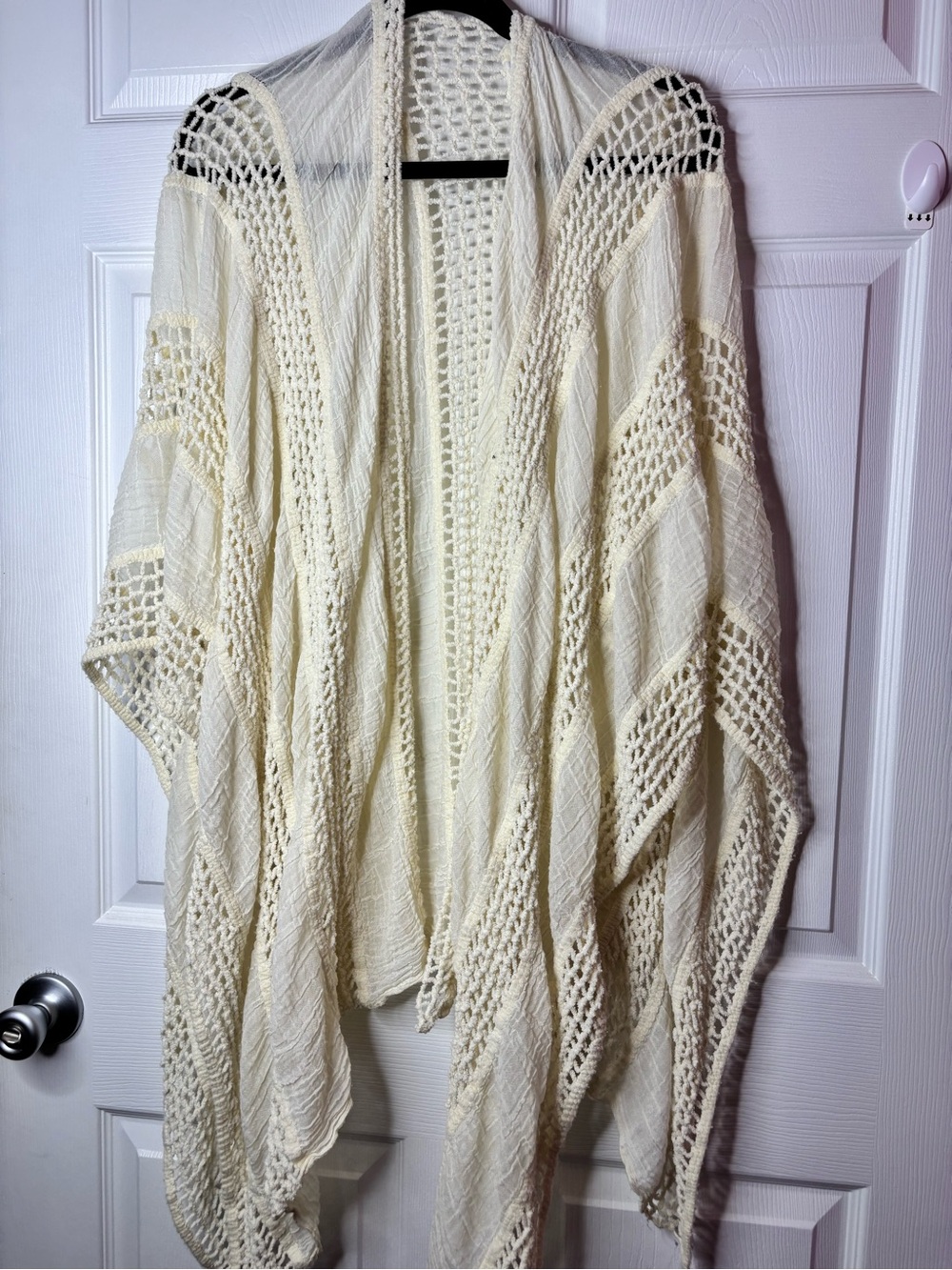 Sonoma Cream Open Crochet Poncho Sweater